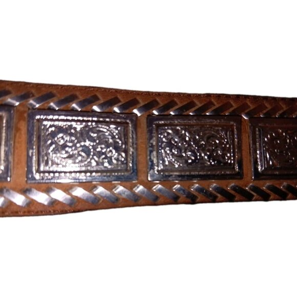 Justin Belt Mens Size 40 Brown Silver Leather Concho Western 9078 D - Picture 7 of 9